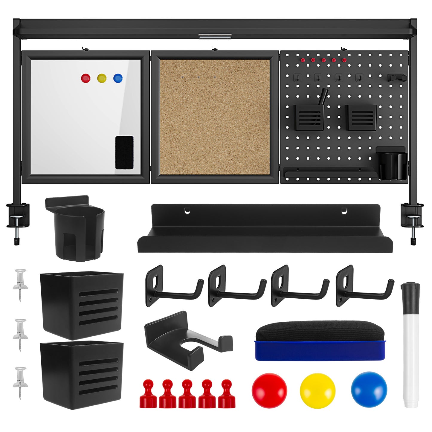 Bureau Organizer – Desk Organizer – Pennenbak – Brievenbak – Opbergrek – Multifunctioneel Met Whiteboard En Kurkbord – Klembevestiging Zonder Boren – Inclusief Accessoires