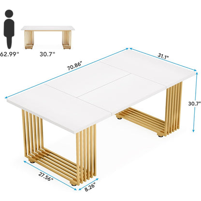 Bureau – Werktafel – Schrijftafel – Computertafel – Kantoortafel – 180 cm – Wit met gouden frame – Hittebestendig MDF blad – Verstelbare pootjes