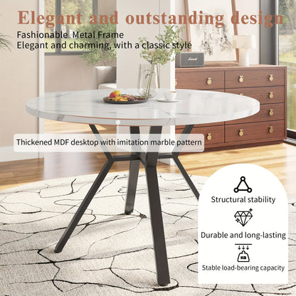 Eettafel – Ronde Tafel – Keukentafel – Eetkamertafel – Koffietafel – Marmer-look Blad – Zwart Metalen X-onderstel – Diameter 100 cm – Modern Minimalistisch Design