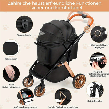 Hondenbuggy – Dierenwagen – Huisdierenwagen – Wandelwagen – Hondenkar – Opvouwbaar – Verstelbare Duwstang – Schokdempers – Aluminium & Carbonstaal – Draagvermogen 24,95 kg