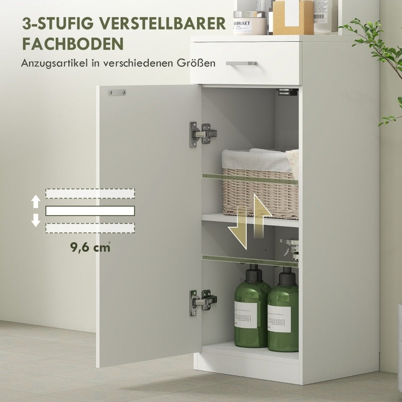 Badkamerkast – Smalle Opbergkast – Opslagkast – Opbergmeubel – Stellingkast – Verstelbare Planken – Ruimtebesparend Ontwerp – 35x30x179 cm – Modern Wit