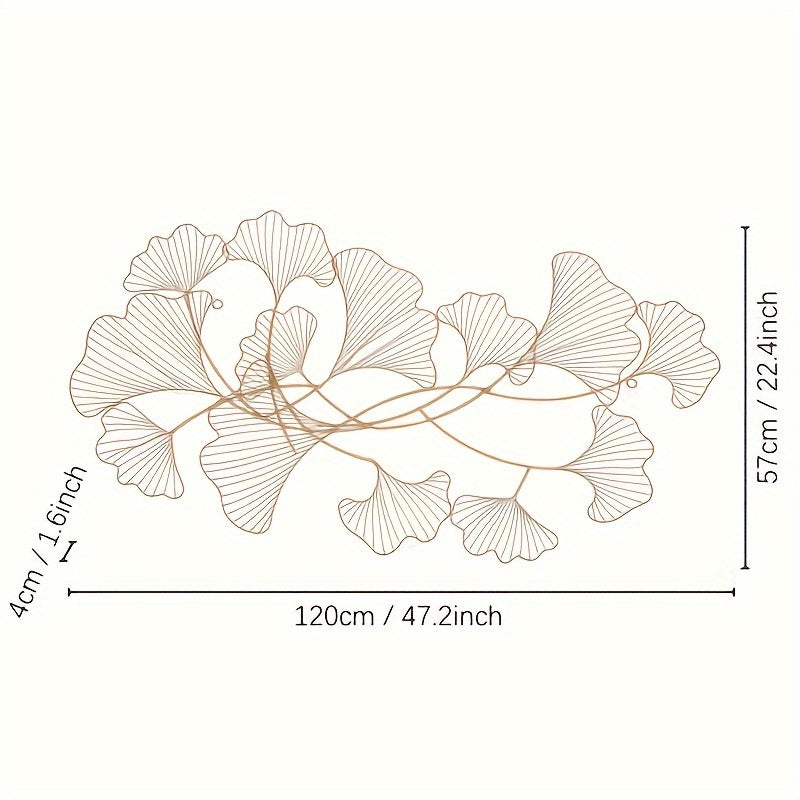 Wanddecoratie Ginkgo Bladeren – Muurkunst – Metalen Wandpaneel – Smeedijzeren Wandsculptuur – Woondecoratie – Handgemaakt – Duurzaam Smeedijzer – 119x57 cm