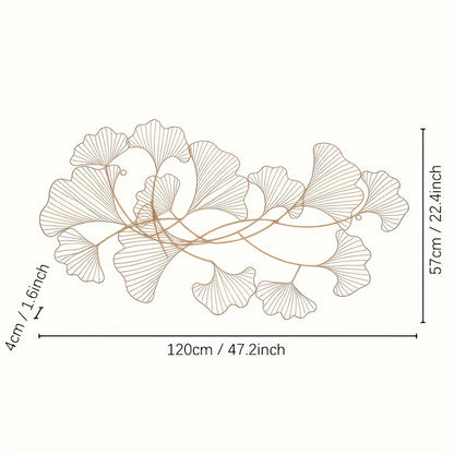 Wanddecoratie Ginkgo Bladeren – Muurkunst – Metalen Wandpaneel – Smeedijzeren Wandsculptuur – Woondecoratie – Handgemaakt – Duurzaam Smeedijzer – 119x57 cm