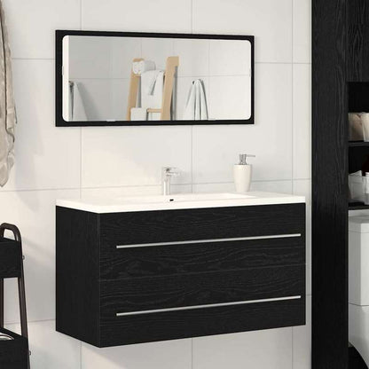 Badkamerkast – Badkamermeubel – Opbergkast – Spiegelkast – Halmeubel – Zwart Eiken Spiegel – Compact 90x45x1,5 cm – Hoogwaardig Engineered Wood
