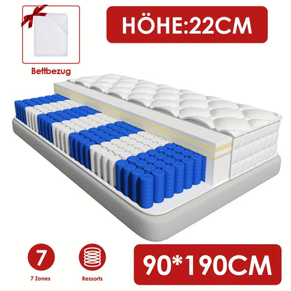 Pocketvering Matras – Matrassen – Slaapmatras – Orthopedisch Matras – 7-Zones Matras – 90x200 cm – Hoogte 22 cm – Hypoallergeen & Ademend