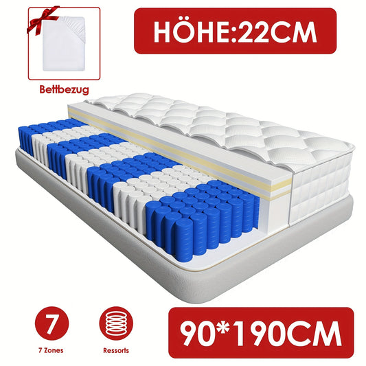 Pocketvering Matras – Matrassen – Slaapmatras – Orthopedisch Matras – 7-Zones Matras – 90x200 cm – Hoogte 22 cm – Hypoallergeen & Ademend