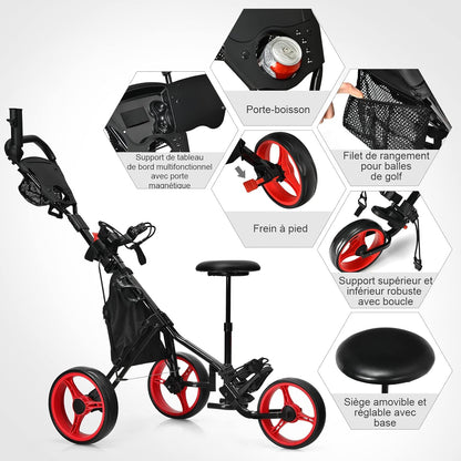 Golfkarretje – Golftrolley – Golfwagen – Golfcaddy – Golfpushcart – Inklapbaar en Lichtgewicht – Verstelbaar Zitje en Handvat