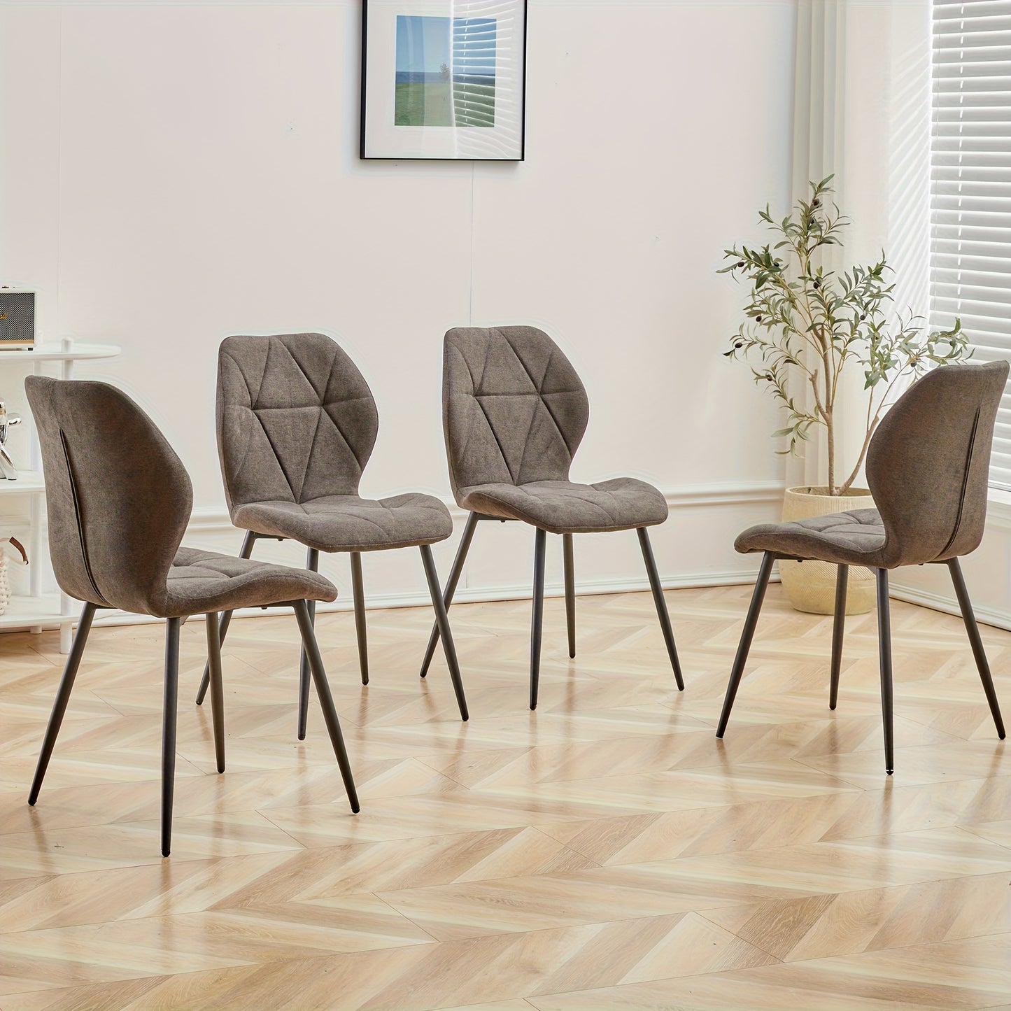 Eetkamerstoelen Set – Stoelen – Designstoelen – Linnen Stoelen – Zitmeubels – Donkergrijs – Ergonomische Rugleuning – Verstelbare Voetdoppen