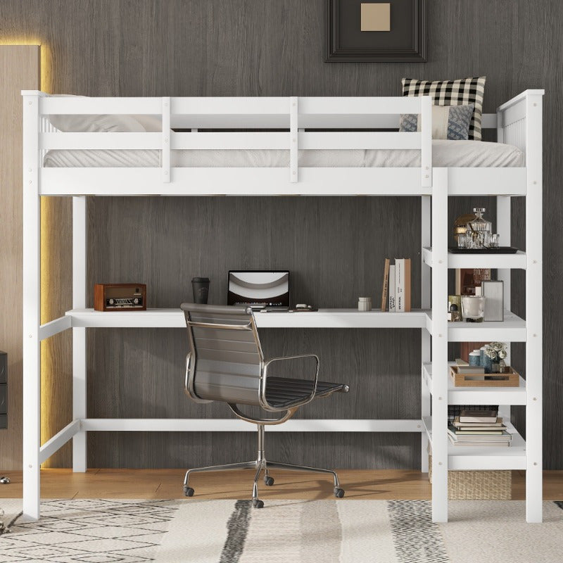 Hoogslaper – Stapelbed – Bedbank – Loftbed – Bed Compleet – Met Ingebouwd Bureau – Geschikt Voor Matras 140x200 cm – Stevig Metalen Frame – Ruimtebesparend Design