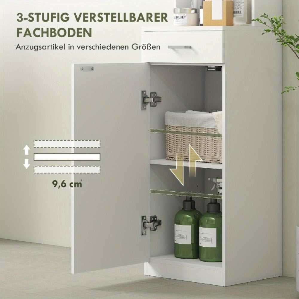 Badkamerkast – Badkamermeubel – Opbergkast – Kolomkast – Wastafelonderkast – Hoog en Smal – Verstelbare Planken en Lade – 35x30,5x179 cm – Duurzaam Wit MDF