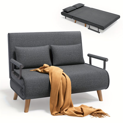 3-in-1 Slaapbank – Slaapbankje – Bedbank – Logeerbank – Verstelbare Bank – Donkergrijs – 6-standen Verstelbare Rugleuning – Massief Houten Frame – Pluche Kussens – Ruimtebesparend Design