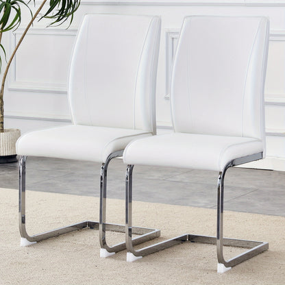 Eetkamerstoel – Stoel – Zithoekstoel – Keukenstoel – Accentstoel – Set Van 2 – Wit – Met Zilverkleurig Metalen Frame – Comfortabele Zitting