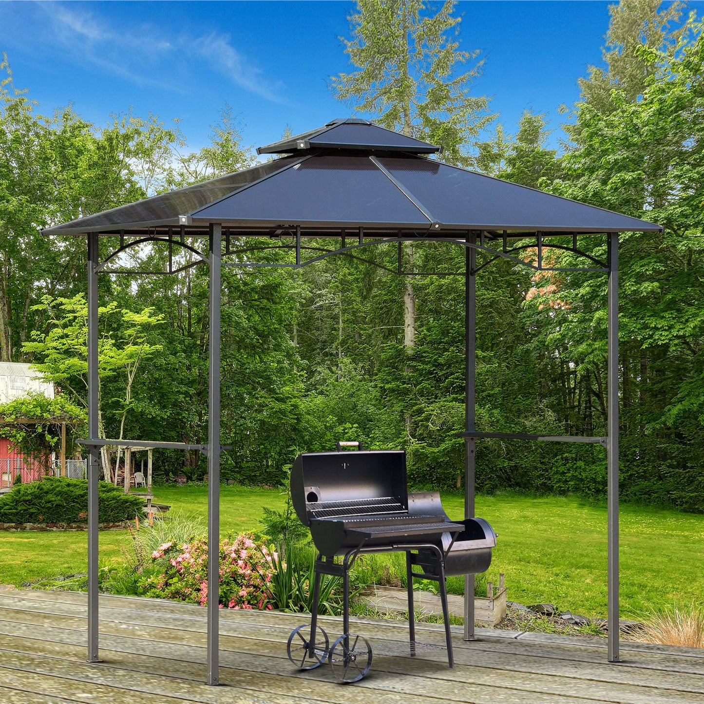 Barbecue Shelter – Tuinoverkapping – BBQ Paviljoen – Grill Schuur – Buitenkeuken Overkapping – Aluminium Constructie – Dubbel Polycarbonaat Dak – Zwart