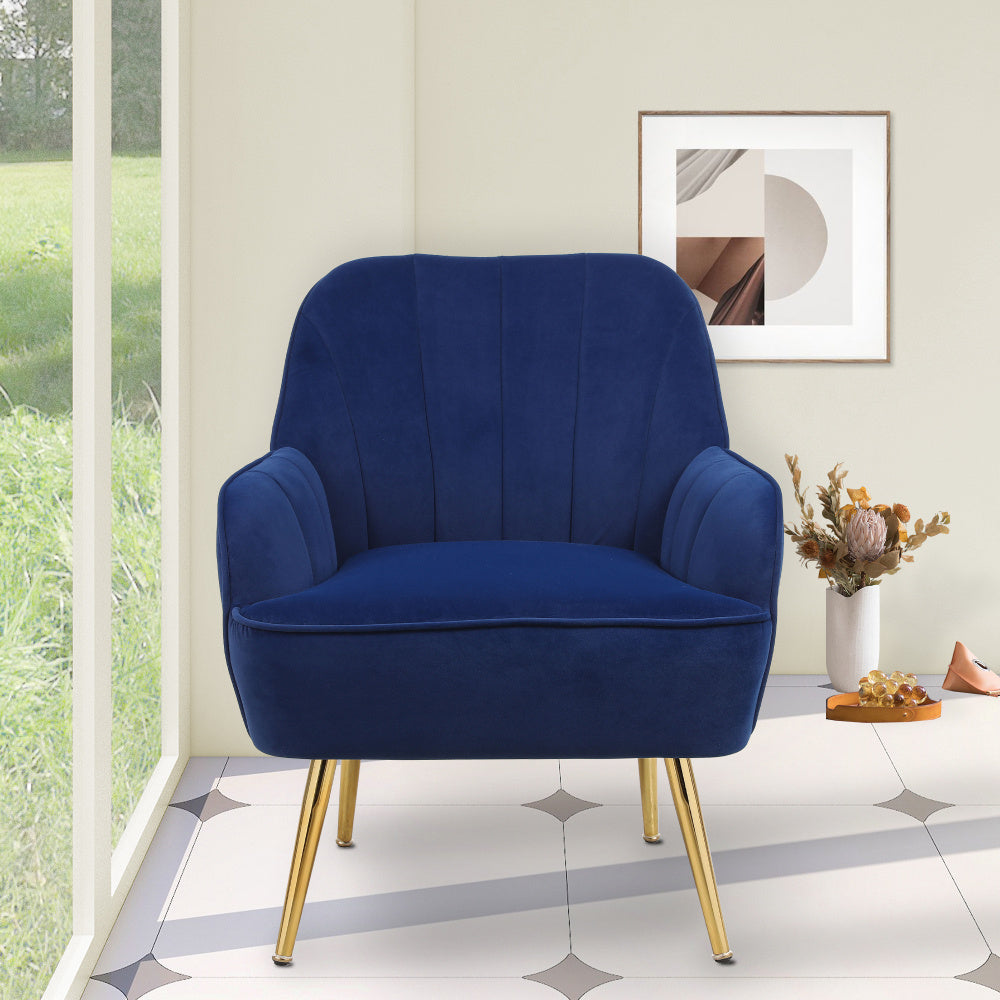 Leisure Fauteuil – Relaxstoel – Velvet Stoel – Leesstoel – Zitsfauteuil – Donkerblauw – Zacht Velvet – Compact Ontwerp