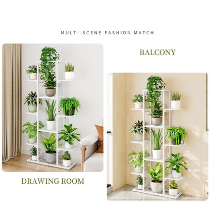 7-Tier Heavy-Duty Metal Indoor/Outdoor Plant Stand with Curved Legs & Waterproof Non-Slip Base - Space-Saving Corner Shelf for Potted Plants, Balcony, Garden, Patio - Easy Assembly, Sturdy Ladder-Like Shelves (No Tools Requir