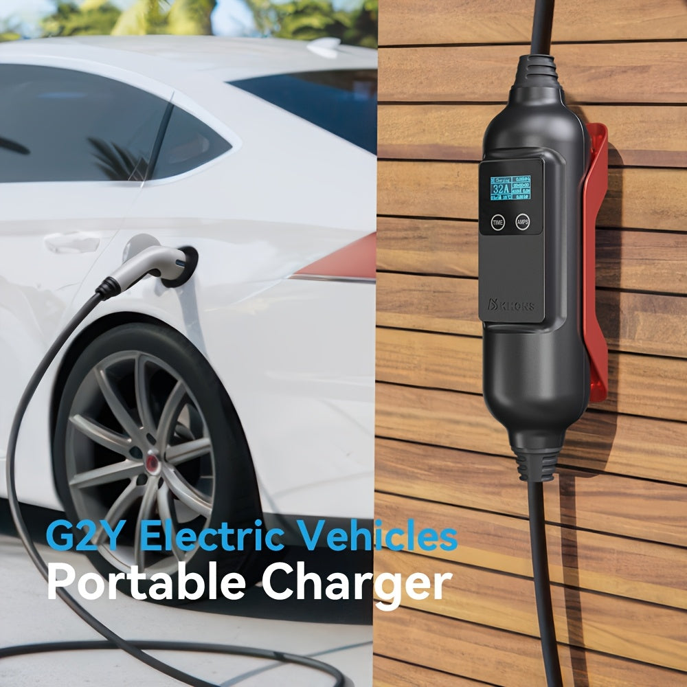 Draagbare EV Lader – Elektrische Auto Oplader – Type 2 Laadkabel – Mobiele Laadstation – 7 kW 32A – TPU Kabel – Veilig Laden Zonder App