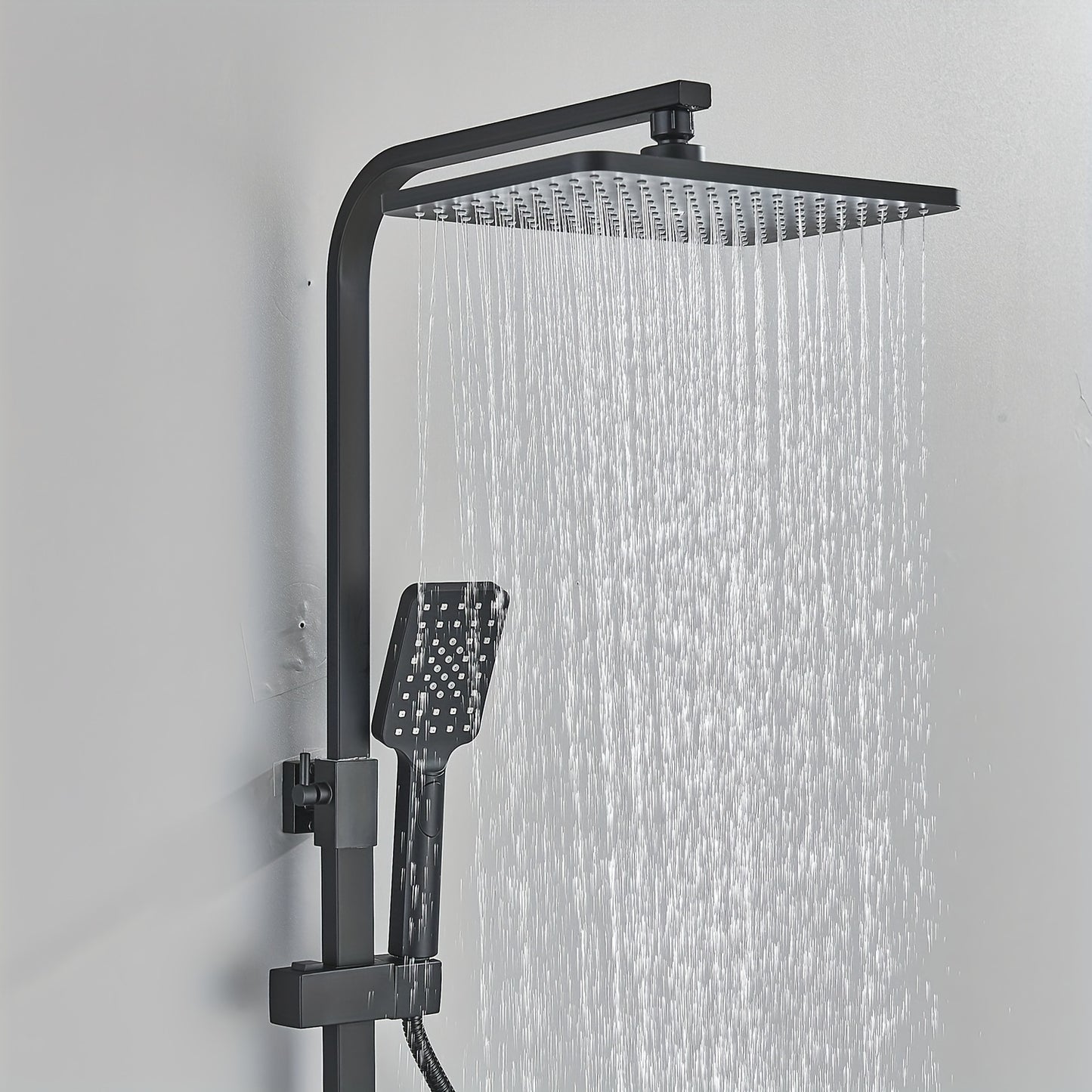 Zwart Douche Systeem – Douche Set – Handdouche – Regendouche – Badkuipsproeier – Matzwart Design – Messing Materiaal – Wandmontage