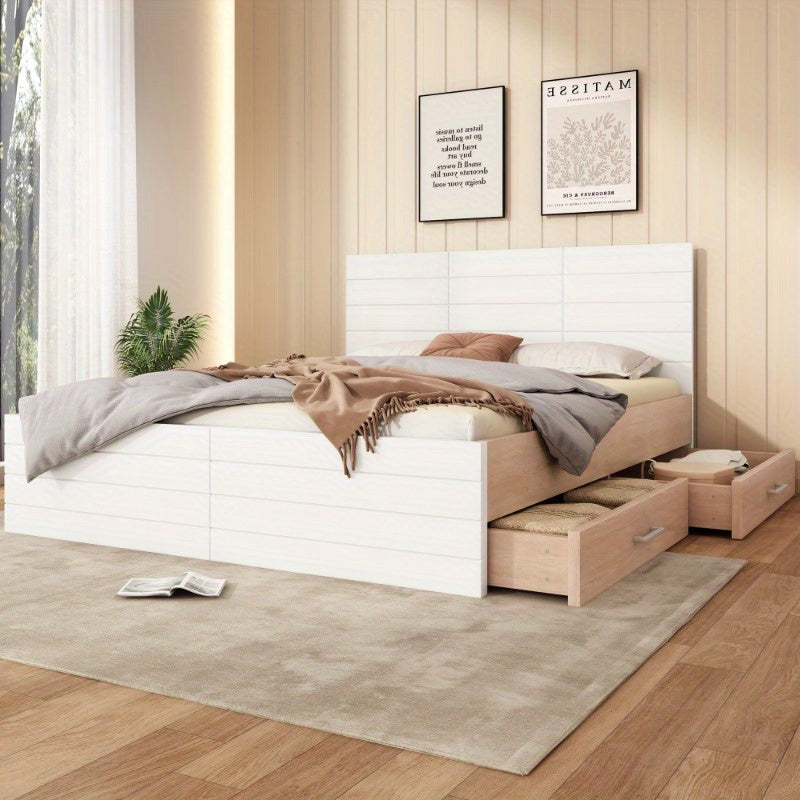 Tweepersoonsbed – Bedframe – Slaapkamermeubel – Opbergbed – Bed met Lade – Modern Design – 180x200 cm – Inclusief Lattenbodem – Eiken Wit