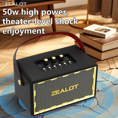 ZEALOT  50W Wireless Speaker System with Dual Pairing, 24000mAh Battery & 36H Playtime, /Type-C Charging, Wireless, Low Latency Gaming Sound, Compatible with TV/Phone/Tablet, Home Theater Stereo Sound System with Dynamic Loud