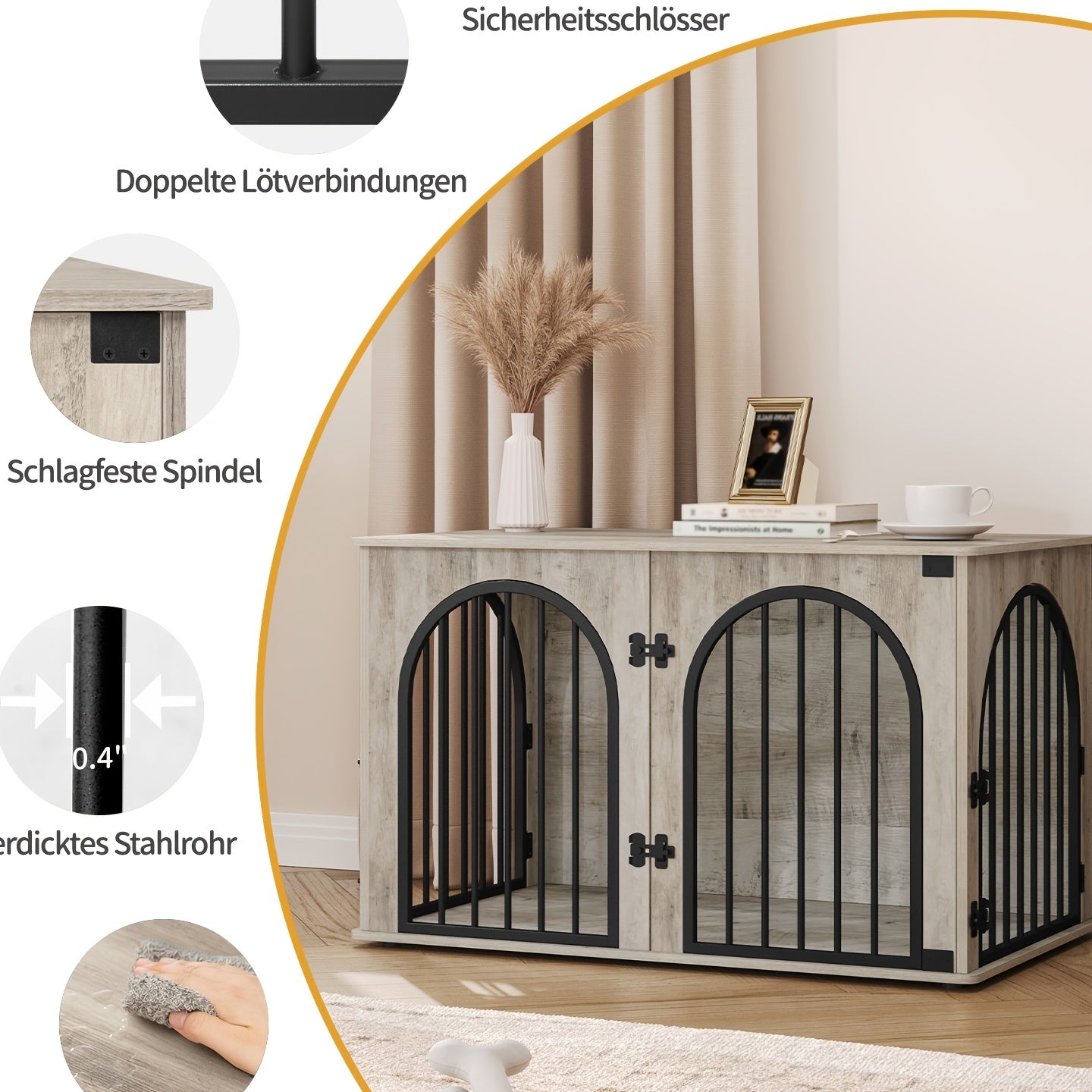 Hondenbench – Hondenkooi – Hondenhok – Hondenkennel – Licht Ivoor – 3-Deurs Design – Stevig Tot 100 kg