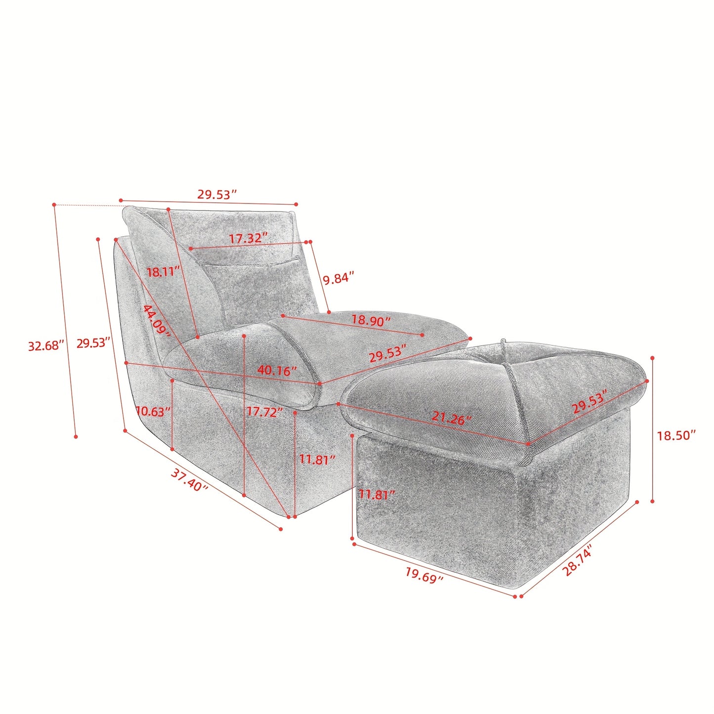 Relaxfauteuil – Fauteuil – Loungechair – Relaxstoel – Zitzak – Ergonomisch Design – Licht Beige Chenille Stof – Traagschuim Comfort