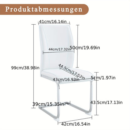 Eetkamerstoel – Stoel – Zithoekstoel – Keukenstoel – Accentstoel – Set Van 2 – Wit – Met Zilverkleurig Metalen Frame – Comfortabele Zitting