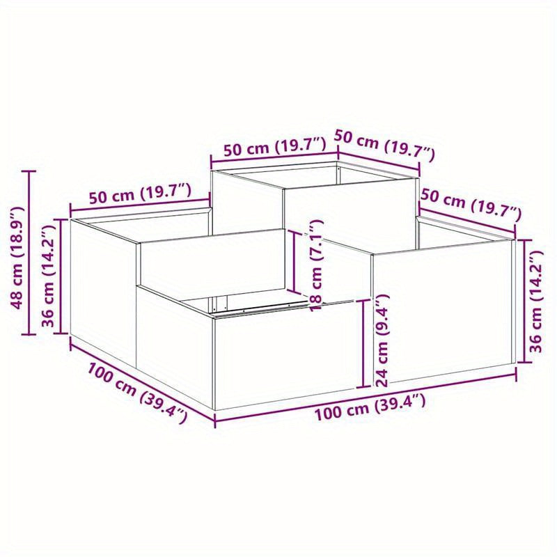 Plantenbak – Tuinbak – Bloembak – Moestuinbak – Verhoogde Bak – Zwart Staal – 100x100x48 cm – Weerbestendig & Duurzaam