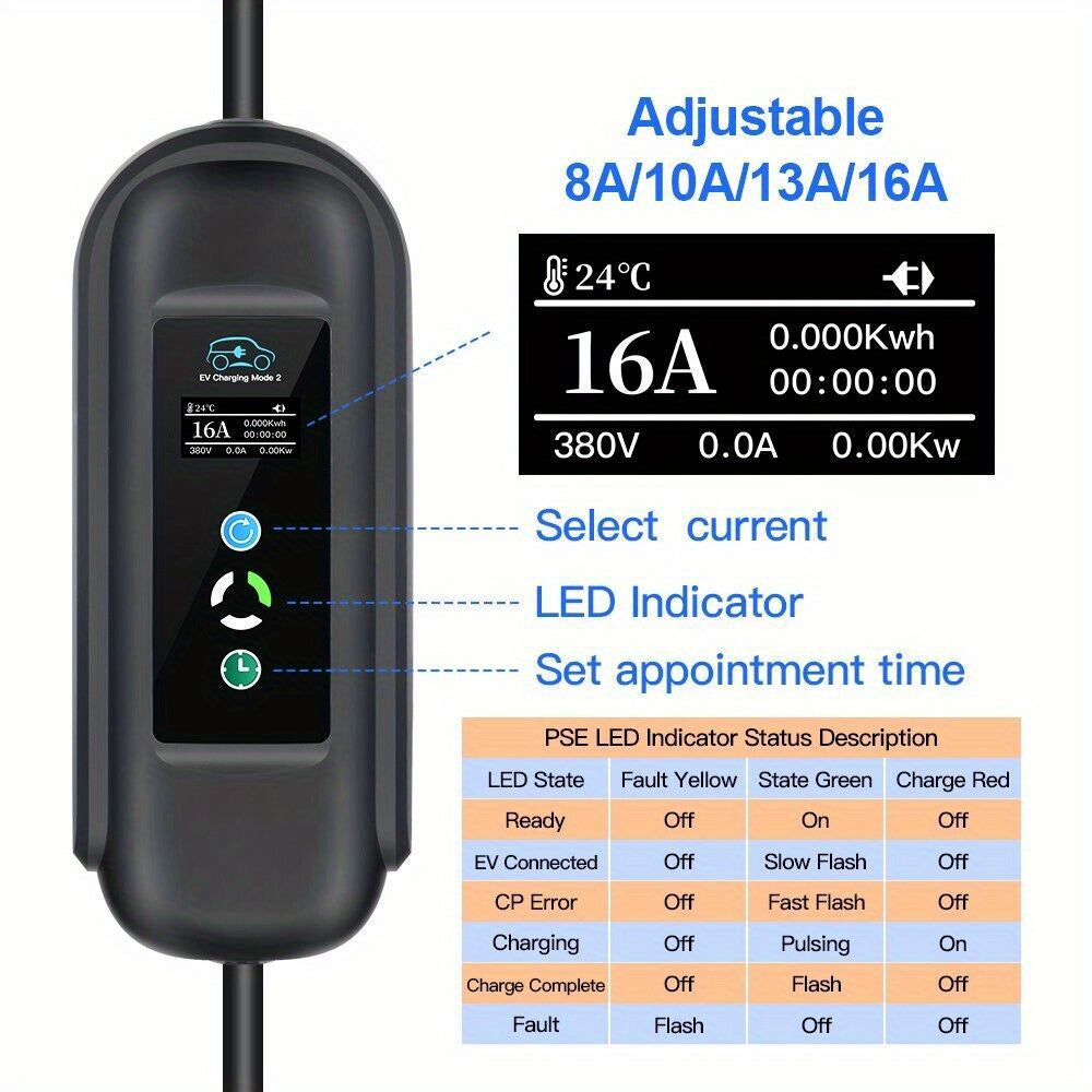 ev laadkabel – oplaadkabel elektrische auto – type 2 laadkabel – mobiele laadkabel – EV oplaadkabel – 11 kW drie-fasig – 5 meter kabel met instelbare stroom en starttijd
