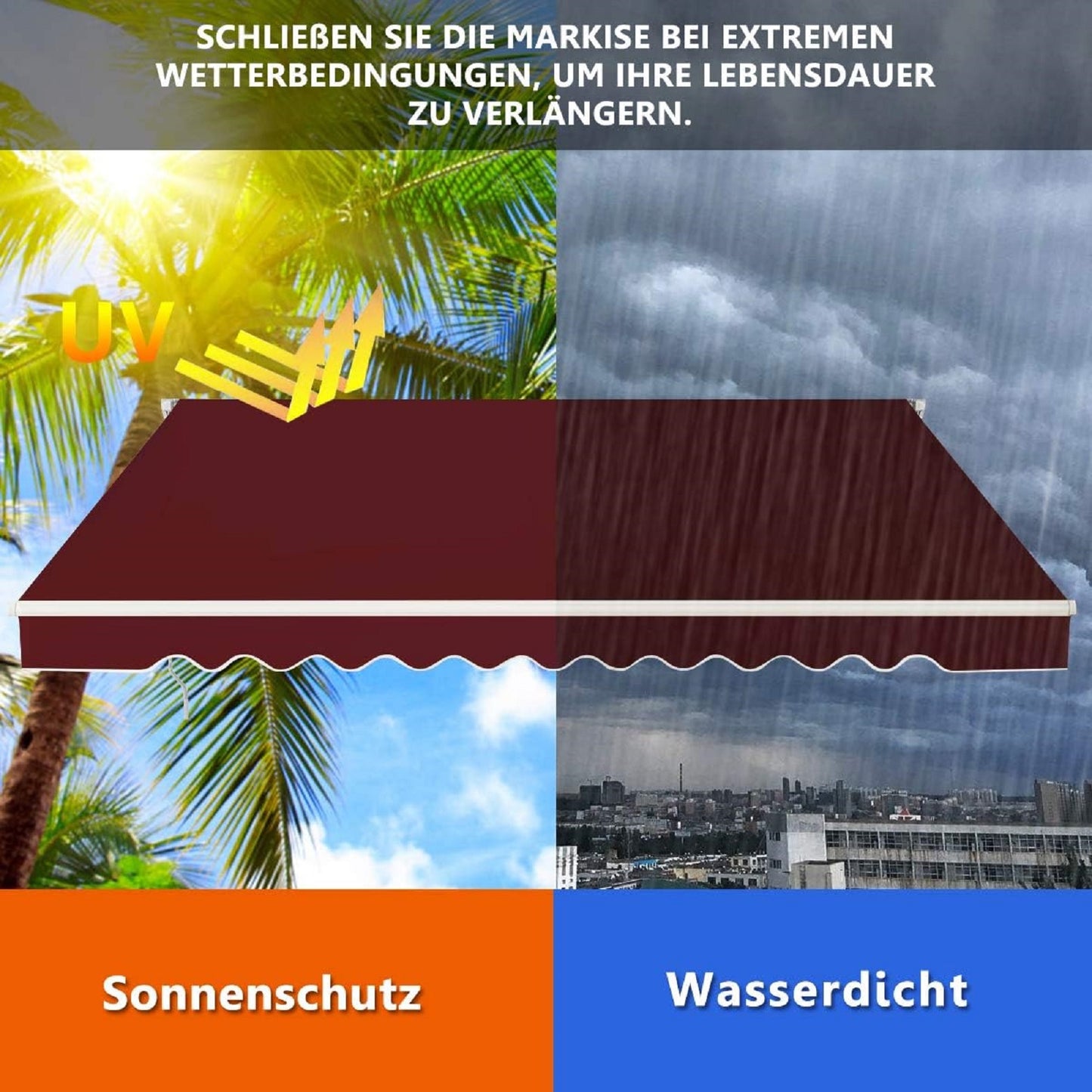 Uittrekbare Zonwering – Terrasscherm – Zonnescherm – Schaduwdoek – Zonbescherming – Verstelbare Hoek 40°-100° – 3,6 x 3 Meter Handmatige Bediening