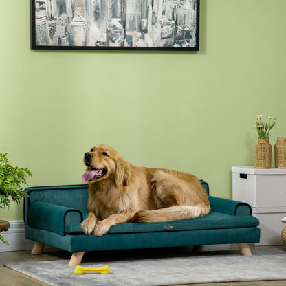 Dierenbank – Huisdieren Sofa – Kattenbank – Hondenbed – Dieren Sofa – Scandinavisch Design – Zacht Kussen – Afneembare Wasbare Hoes – Houten Frame – 100x62x32 cm – Eendblauw