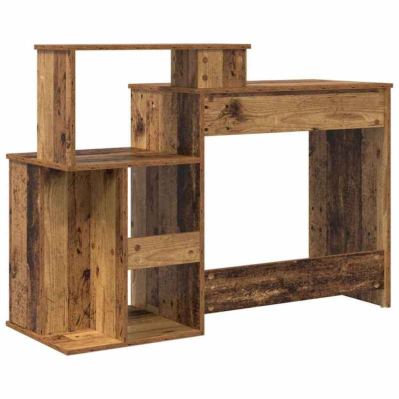 Modern Oak Wood Desk with Storage - Large Spacious Table, Treated Wood (Oak Veneer Top), Minimalist Aged Wood, Sturdy & Smooth Surface for Office, Study, or Workspace - Easy Assembly, 120.5x44x88.5cm