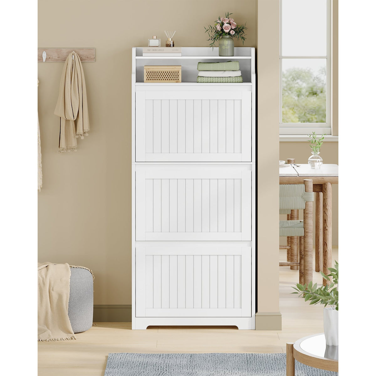 Schoenenkast – Schoenenrek – Smal Schoenenkastje – Schoenopberger – Schoenmeubel – Wit – Ruimtebesparend Ontwerp – 16 Paar Schoenenruimte
