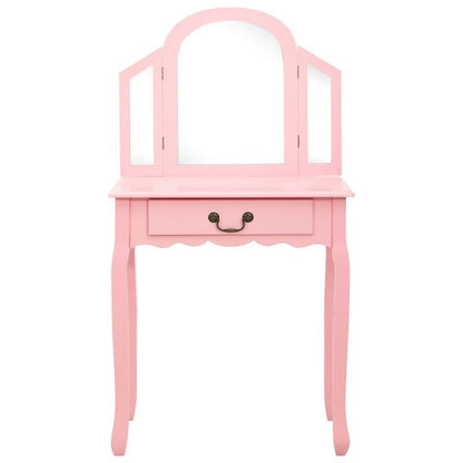 Dressing table with stool 65x36x128cm paulownia wood MDF pink