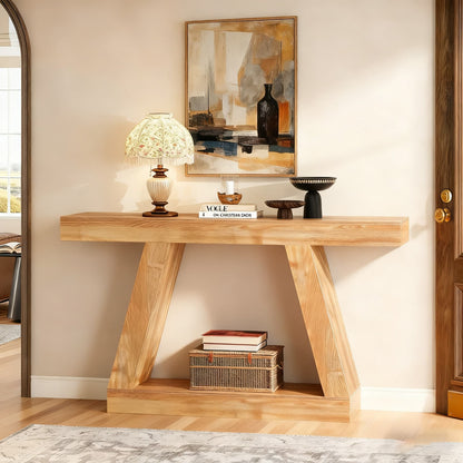 Houten Sidetable – Sidetable – Haltafel – Wandtafel – Console Table – Natuurlijk Bruin – 140 cm Breed – Stevig Geperst Hout