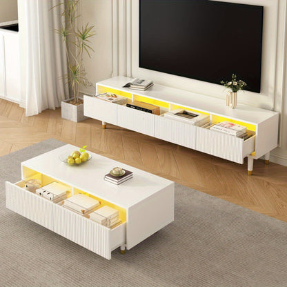 Salontafel – Koffietafel – Bijzettafel – Nachtkastje – Woonkamertafel – Modern Golvend Ladeontwerp – Wit-Gouden Metalen Poten – Dubbele Opberglades – Compact 80x40x45 cm