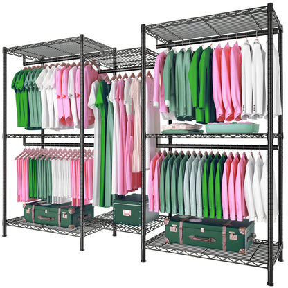 Kledingrek – Garderoberek – Kapstok – Opbergrek – Kledingstandaard – Zwaar Belastbaar Tot 408 KG – Carbon Staal Met 5 Hangstangen & 8 Schappen 195,58 CM Hoog
