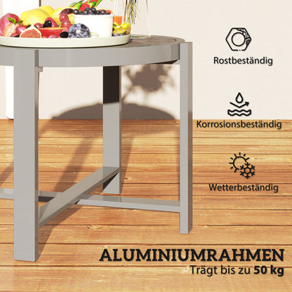 Bijzettafel – Bijzettafeltje – Sidetable – Tuinmeubel – Balkon Tafel – Grijs – Weerbestendig Aluminium – Marmerlook Blad – Compact Design – Onderhoudsvriendelijk