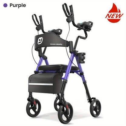 Rollator – Looprek – Mobiliteitshulpmiddel – Wandelwagen – Seniorenrollator – Lichtgewicht – Opvouwbaar – Verstelbaar Frame – Grote Wielen 20,32 cm – Comfortabele Zitting Met Rugleuning – Geschikt Voor Binnen En Buiten