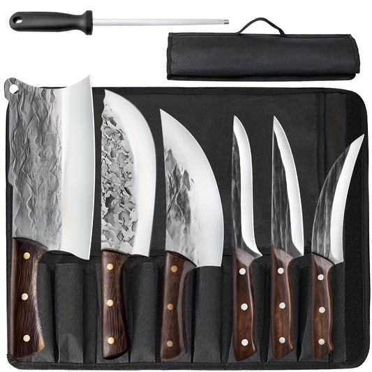 7pcs Set Chef Knife Chopper Knife, Anti-Rust Sharp Stainless Steel Blade, Modern Style Set, New Home Essential, Apartment Essential, Dishwasher Safe, Gift for Women And Men, Kitchen Knife Set, Cooking Essentials, Stylish Cutl