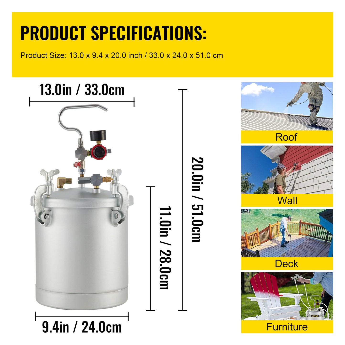 Verfdrukvat – Verfcontainer – Verfspuittank – Verfvat – Verfspuitvat – 10 Liter Inhoud – Drukvast Tot 30 PSI