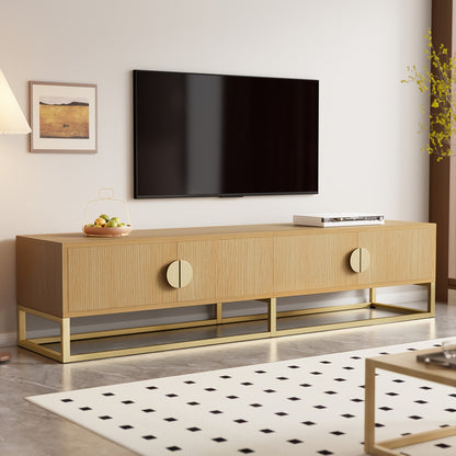 180cm Woodgrain TV Cabinet - Modern Dining Room Cabinet, 4 Doors, Semi-circular Pulls