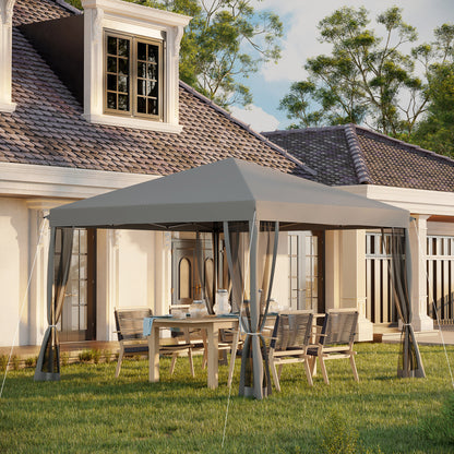 Paviljoen – Tuinkamer – Tunneltent – Partytent – Gazebo – Grijs – 3x3 Meter – 4 Afneembare Muggennetten