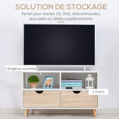 TV-meubel – TV-kast – Lowboard – Woonkamermeubel – Entertainmentmeubel – Scandinavisch design – 2 Lades – Licht Eiken Wit