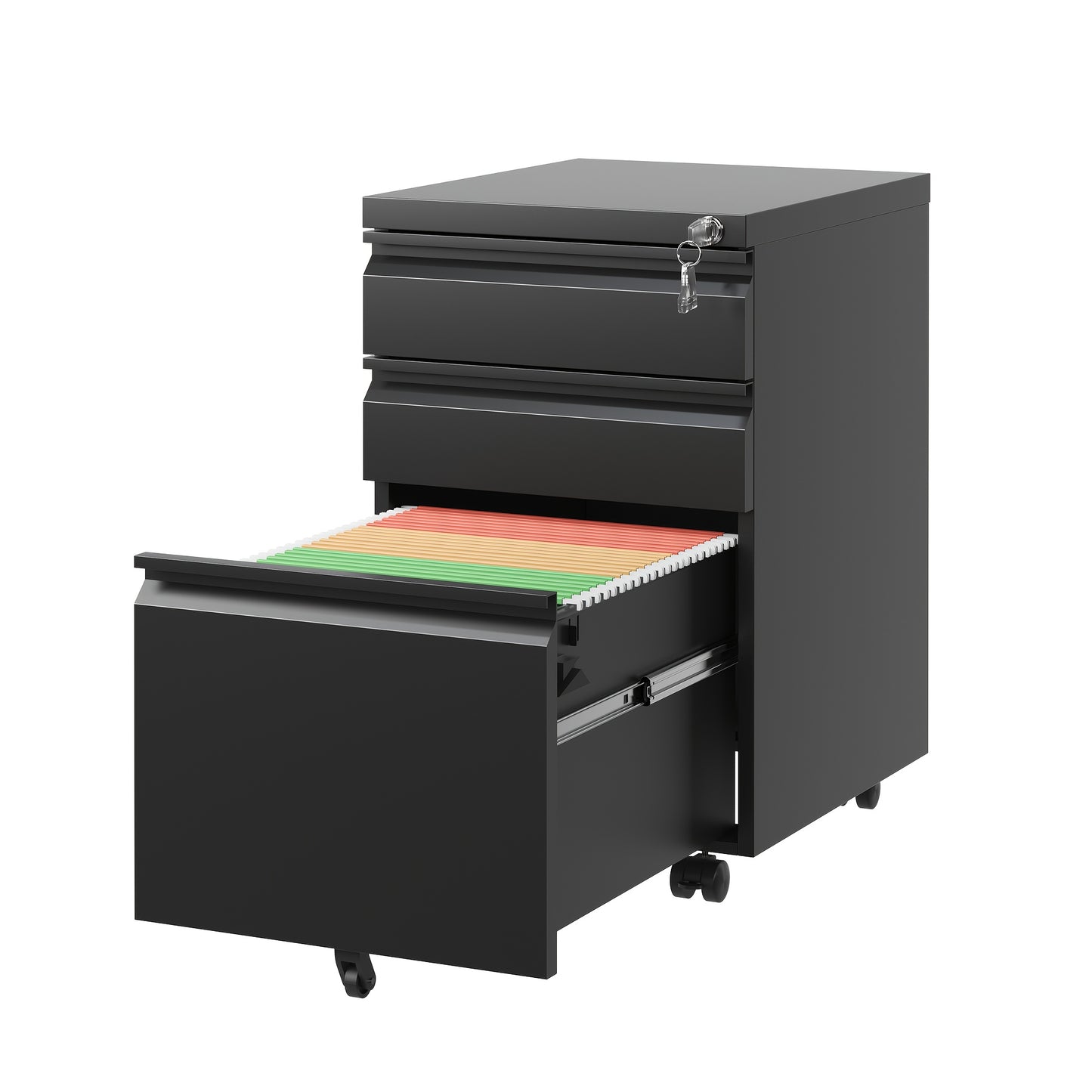 Ladeblok – Ladeblok Bureau – Bureaukast – Archiefkast – Ladekast – 3 Lade Met Slot – Mobiel Met Wieltjes – Stalen Kantoor Organizer – Wit – 68,5 cm Hoog – Minimalistisch Design