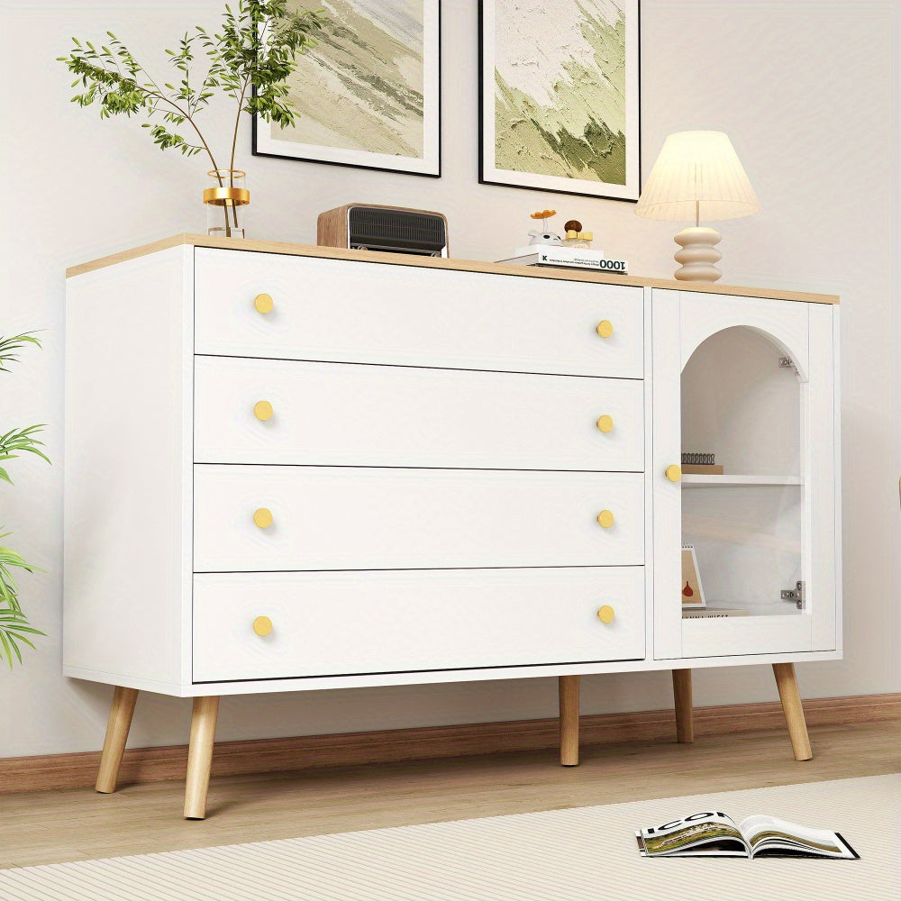 Wit Dressoir – Sideboard – Ladekast – Opbergkast – Buffetkast – 4 Ruime Lades – Modern Design – 120x40x77,5 cm
