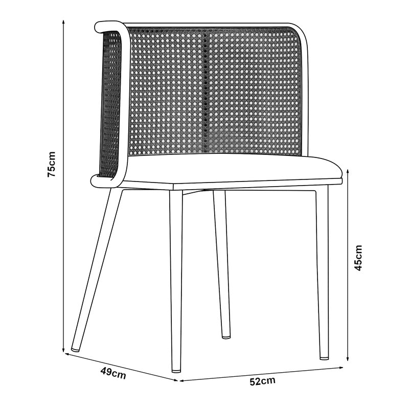 Eetkamerstoel – Stoel – Kuipstoel – Meubel – Woonkamerstoel – Set van 2 – Rattan Rugleuning – Kunstleer Bekleding – Stevig Metalen Frame – Hoge Zitcomfort