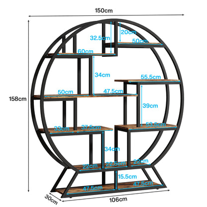 Boekenplank – Boekenkast – Wandrek – Opbergplank – Displayplank – Industrieel Design – 160 cm Hoog – Mat Zwart Metaal Met Bruine Spaanplaat