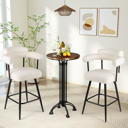 Swivel Barkrukken – Barstoelen – Counter Stoelen – Keukenkrukken – Cafe Stoelen – Modern Gestoffeerd Bouclé – 360° Draaibaar – Met Metalen Frame en Voetsteun – Wit – 27 Inch Hoog