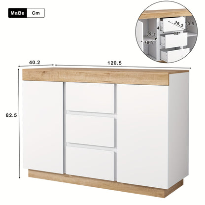 Ladekast – Commodes – Opbergkast – Dressoir – Ladenkast – Wit + Eiken – 3 Laden en 2 Deuren – Bamboe Materiaal & Minstens 68,58 cm Hoogte