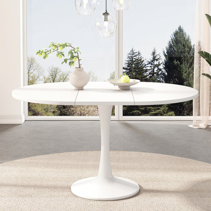 Modern Minimalist Extendable Oval/Rectangular Dining Table - White Convertible Table Suitable for Small Spaces, Easy Assembly, Durable Metal Frame, Expandable Length (100/140cm)